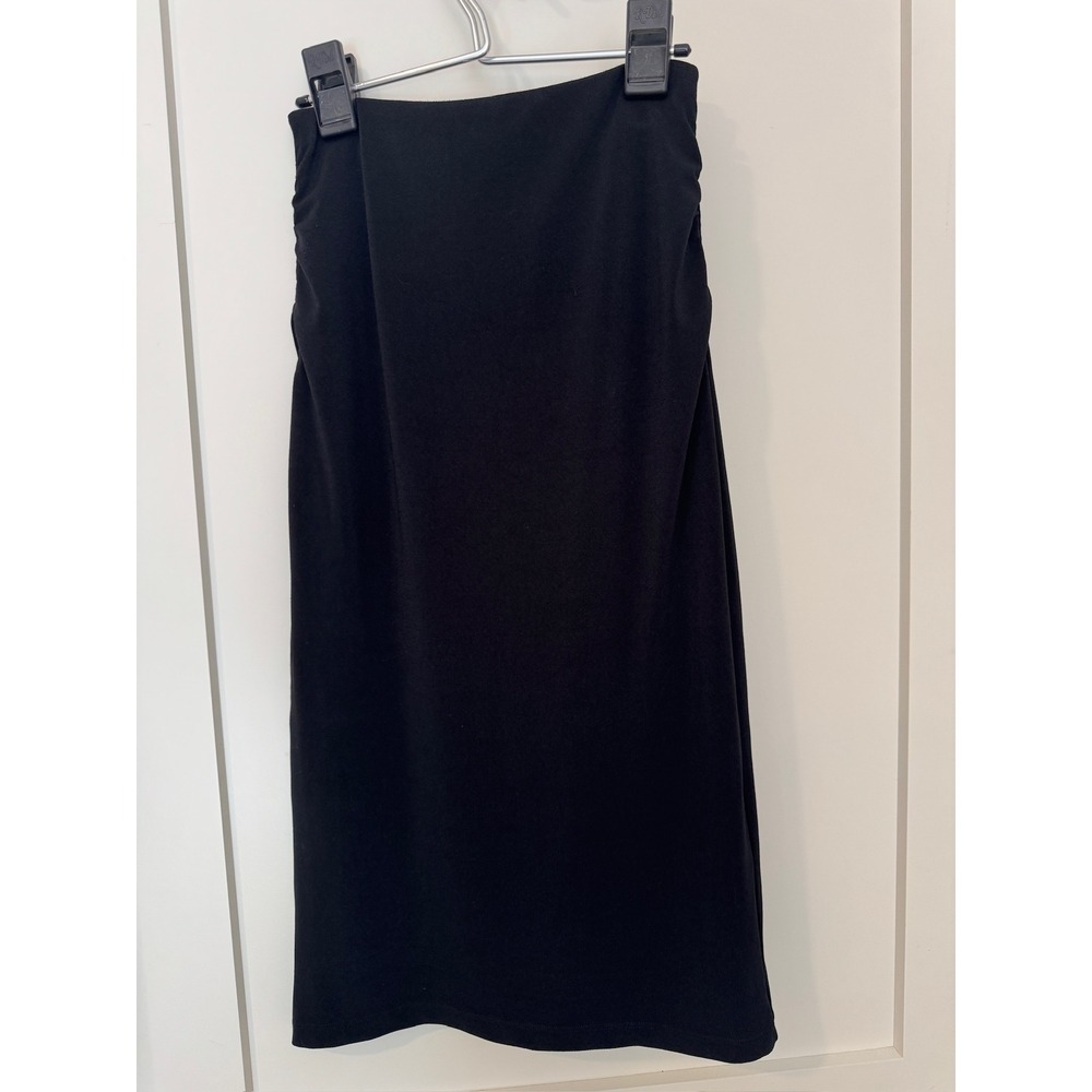 Alice + Olivia AIR Black Ruched Midi Skirt Exposed Zipper Size 0